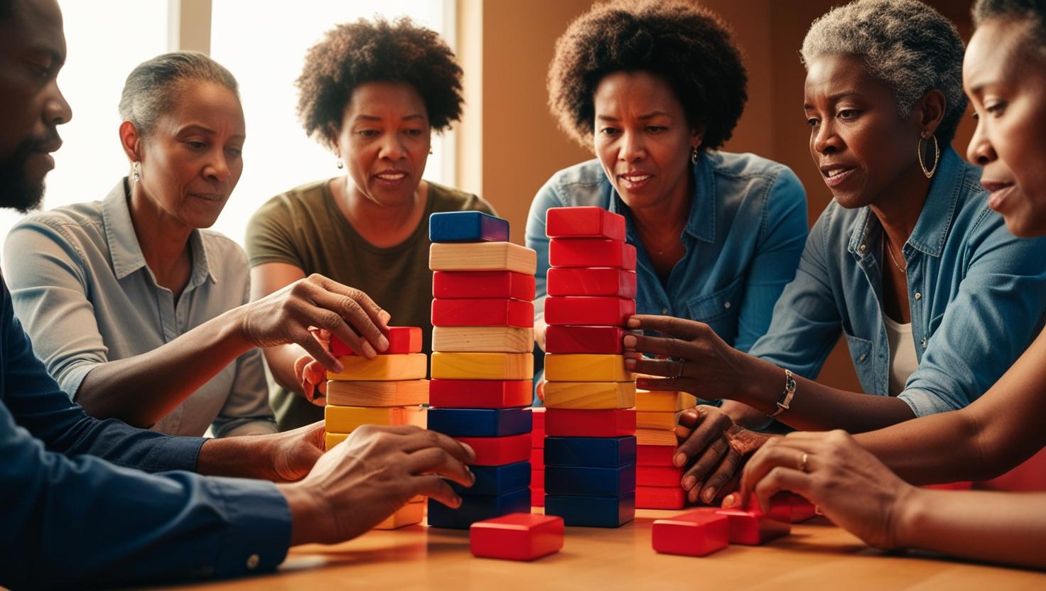 people playing jenga